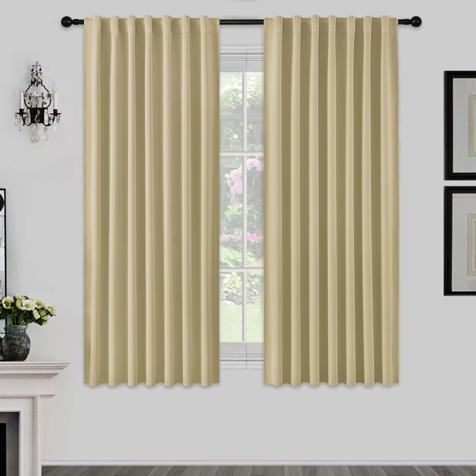 Joydeco Schlaufen Verdeckten Vorhänge 2er Set,H 175 x B 140 Dunkelbeige Verdunkelung Blackout Blickdicht Kurze Polyester Vorhang Stangendurchzug Gardinen Schlafzimmer Wohnzimmer Curtains