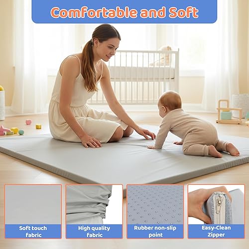 Miniatura 4 de Extra Thick 1.2" Baby Play Mat Gray - Waterproof & Machine Washable Playpen Mat 50x50", Non-Slip Crawling Mat with Safety Certified Soft Foam for