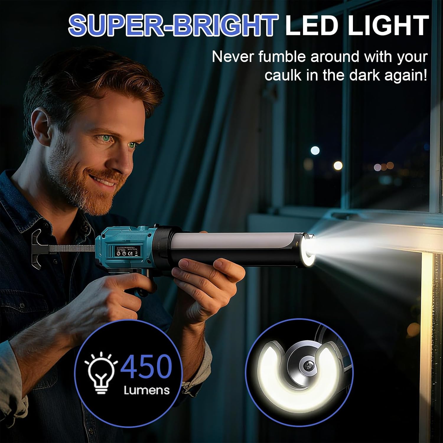 Electric Caulking Gun Compatible with Makita Battery, Cordless Caulk Gun with LED Light, 4 Adjustable Speeds, 10OZ/300ML Caulk Gun for Filling, Sealing (Battery Not Included)