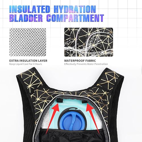 Miniatura 6 de Mochila de hidratación, paquete de hidratación para festivales, mochila de agua con vejiga de hidratación de 2 litros, mochila de hidratación para