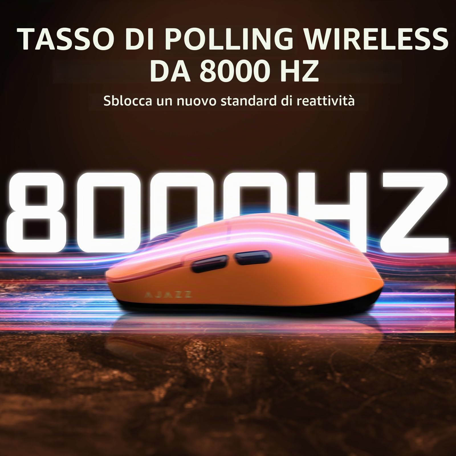 ATTACK SHARK Ajazz AJ159APEX PAW3950 Gaming Mouse, 42K DPI, Wireless 8K Hz Polling Rate, RGB Station di Carica con Schermo a Colori, 56g Ultraleggero Mouse da Gioco, 2.4G/BT/Cablato, PC/Mac, Arancione