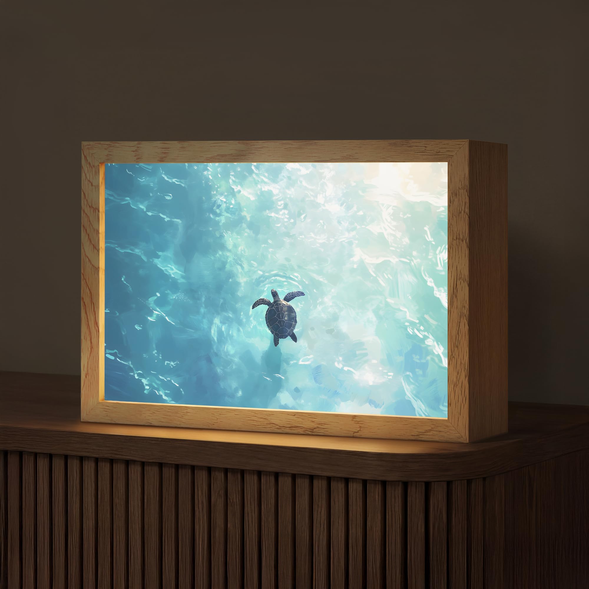 Lampara Led [template] 30x20 cm Luz Mesita De Noche Table Lamp Night Light Lamparas Decoración Lámpara Con cable Tortuga - Mar - Azul - Destello