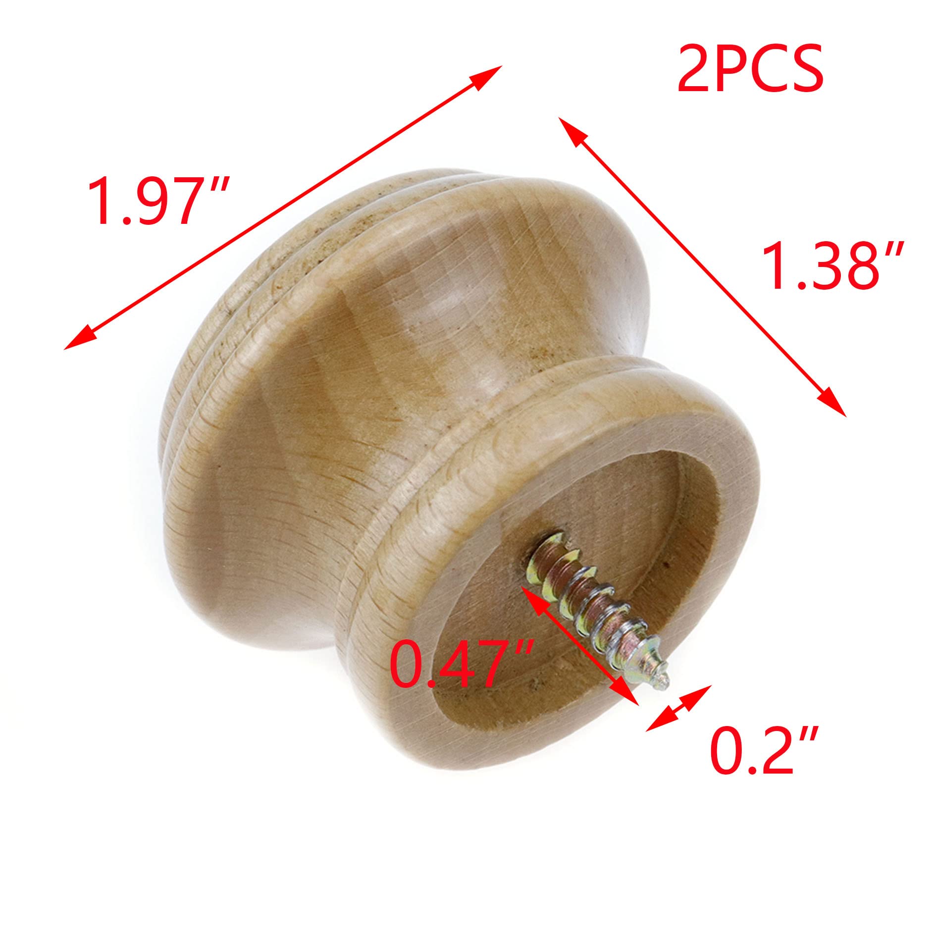 T Tulead Wood Curtain Rod Finial Screw on Drapery Rod End Caps Pack of 2 (Wood Color)