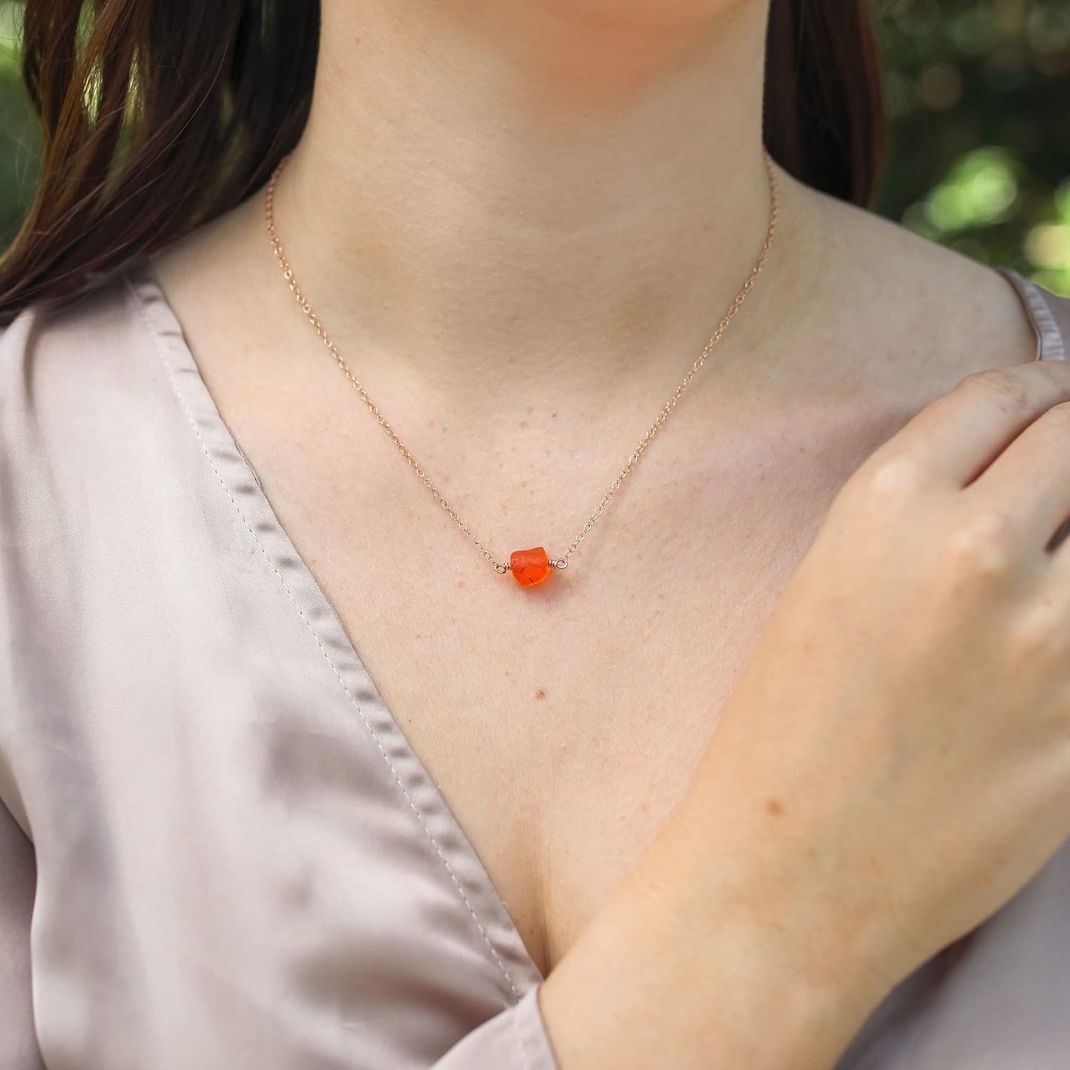 Luna Tide Carnelian Raw Nugget Necklace in 14k Rose Gold Fill