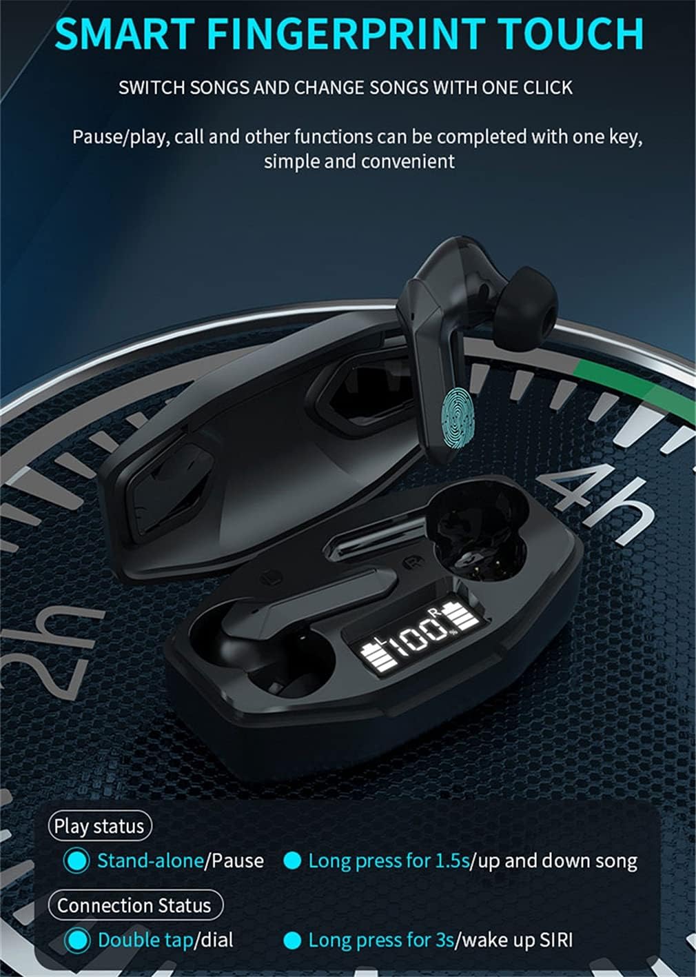 True Wireless Bluetooth 5.1 Games Earbuds, IPX5 Waterproof TWS Stereo Earphones in-Ear Touch Control with 240Mah Charging Case and LED Power Display,Yellow