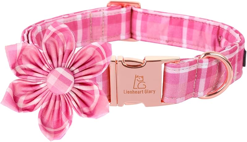 Lionheart Glory Cute Dog Collar, Pink Floral Dog Collar with Flower, Soft Adjustable Pet Collar for Medium Dogs Puppy Girl/Boy