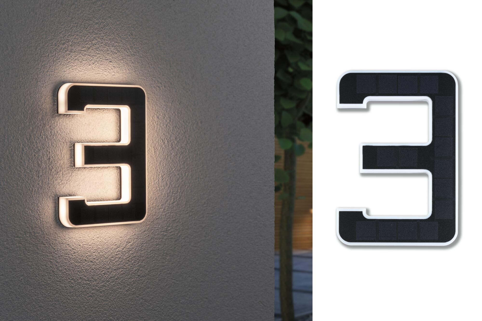 Paulmann 79844 LED Solar Hausnummer 3 IP44 Warmweiß Akku wechselbar incl. 1x0,2 Watt Solarleuchte Schwarz Solarlampe Kunststoff Solarlicht 3000 K