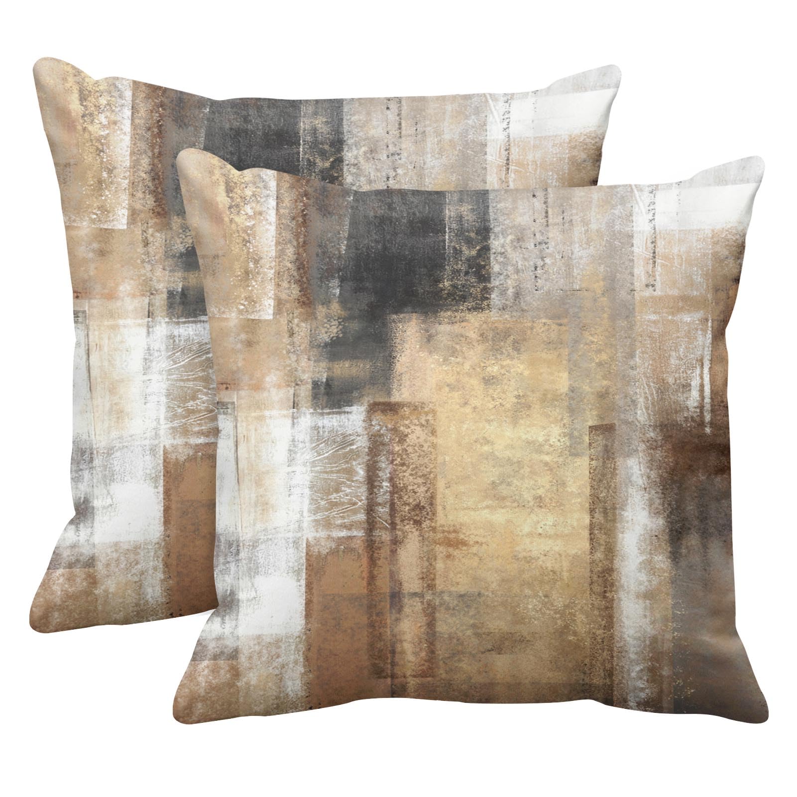 Britimes Throw Pillow Covers Modern Home Art Decor, 18 x 18 Inches Set of 2 Pillow Cases Decorative, Abstract Oil Painting Pillowcases for Bedroom, Living Room, Taupe Tan Grey Brown Beige