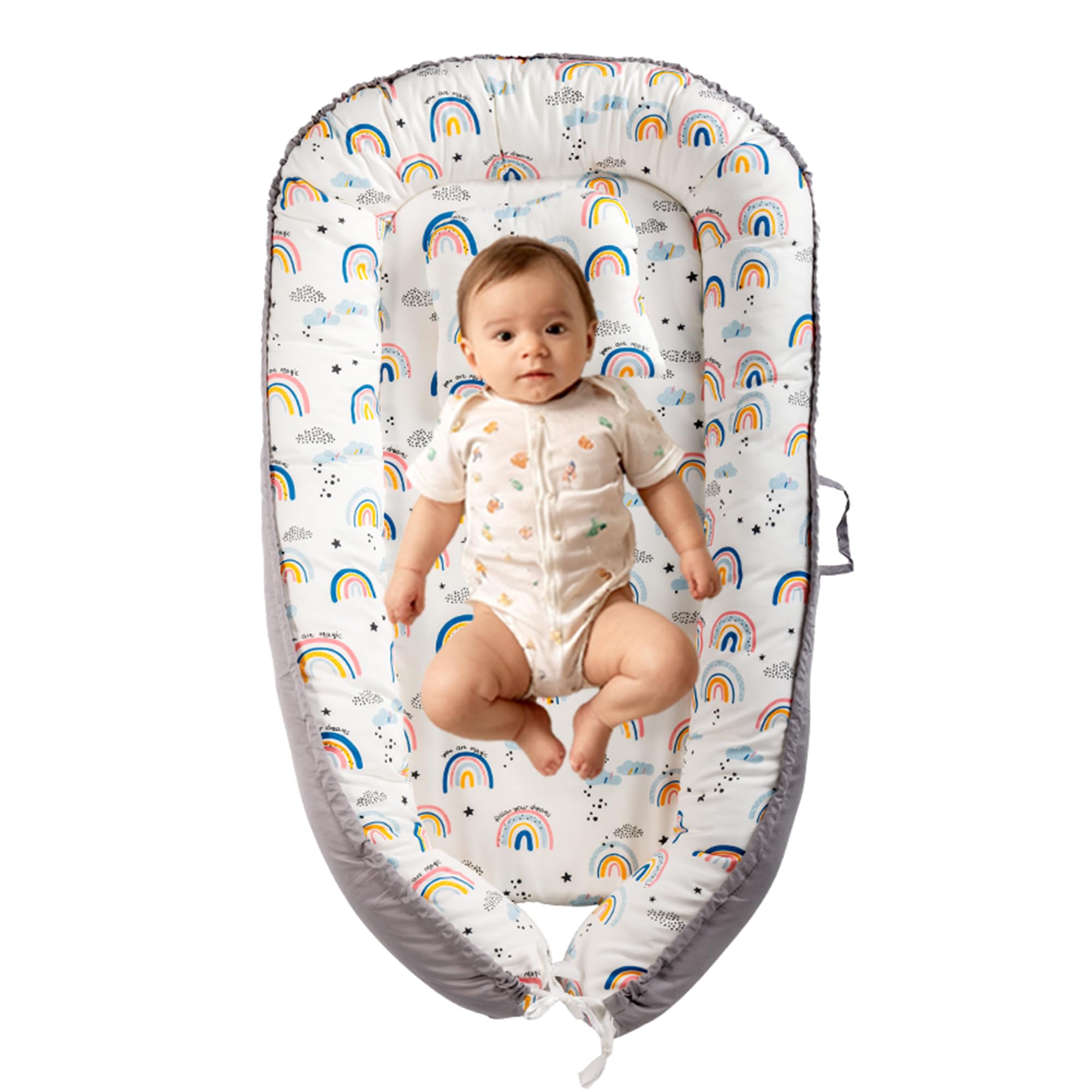 Baby Nest Pod für Neugeborene, Babyliege für 0-12 Monate Jungen Mädchen, 100% Baumwolle Baby Schlafnest, Baby Essentials für Neugeborene, Baby Geschenke (Grau)