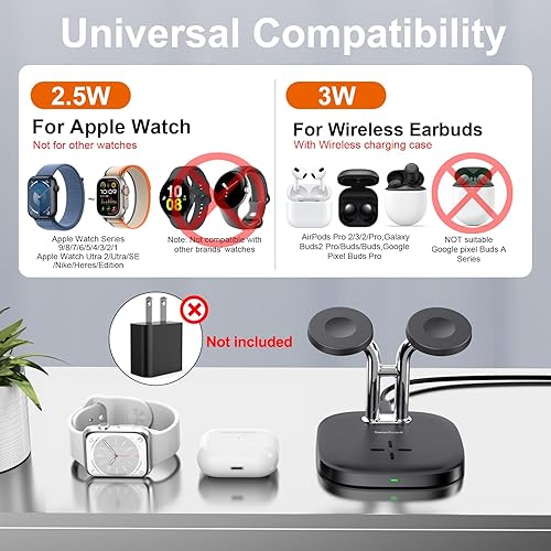 Miniatura 2 de SwanScout Soporte de cargador dual para Apple Watch, estación de carga inalámbrica 3 en 1, compatible con Apple Watch Ultra 29876532SE, base de