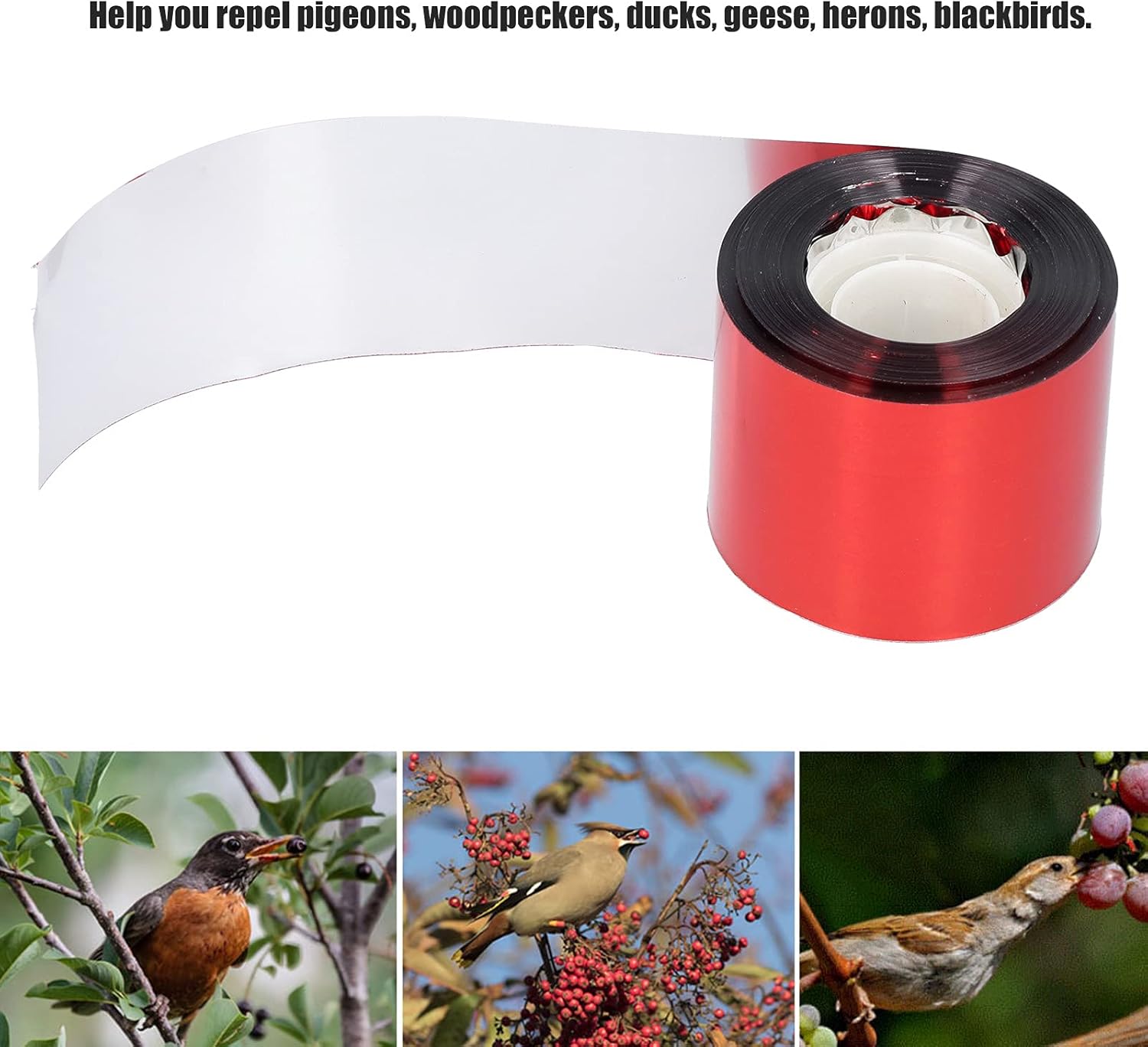 Reflective Bird Deterrent Tape Effective Garden Silver Red 6PCS for Orchard Farm