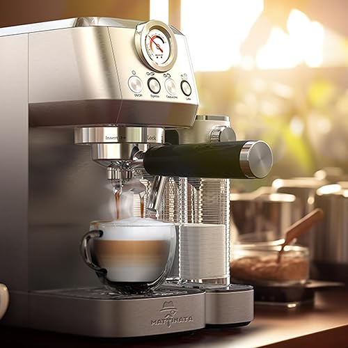 Miniatura 7 de MAttinata Cafetera de capuchino con espumador de leche automático, máquina de café espresso compacta con medidor de presión, cafetera de capuchino