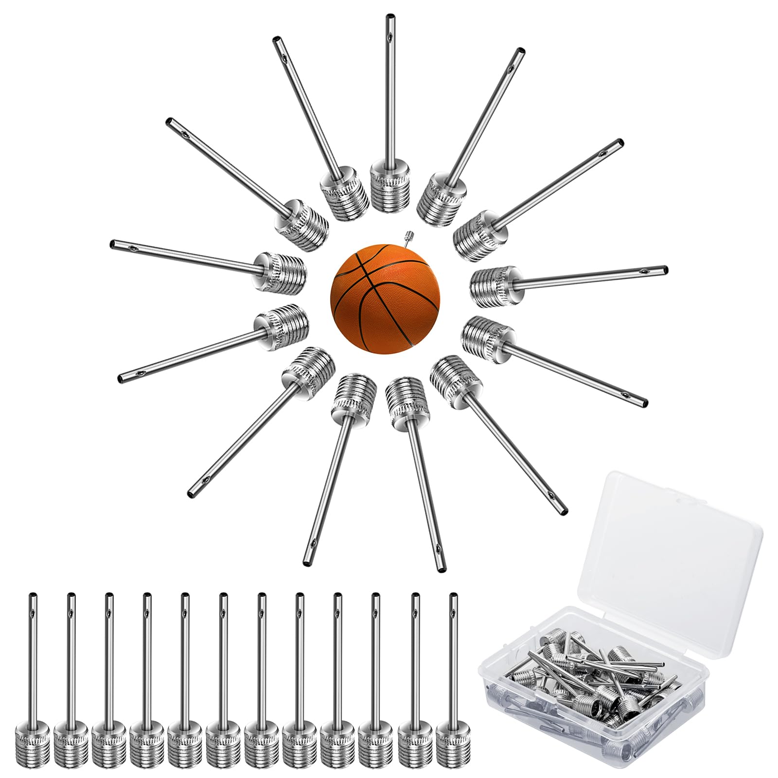 Prasacco 30 Pieces Air Pump Needle for Ball,Stainless Steel Ball Pump Needles Air Inflation Needle for Football Basketball Soccer Volleyball Rugby Balls and Other Ball Sports
