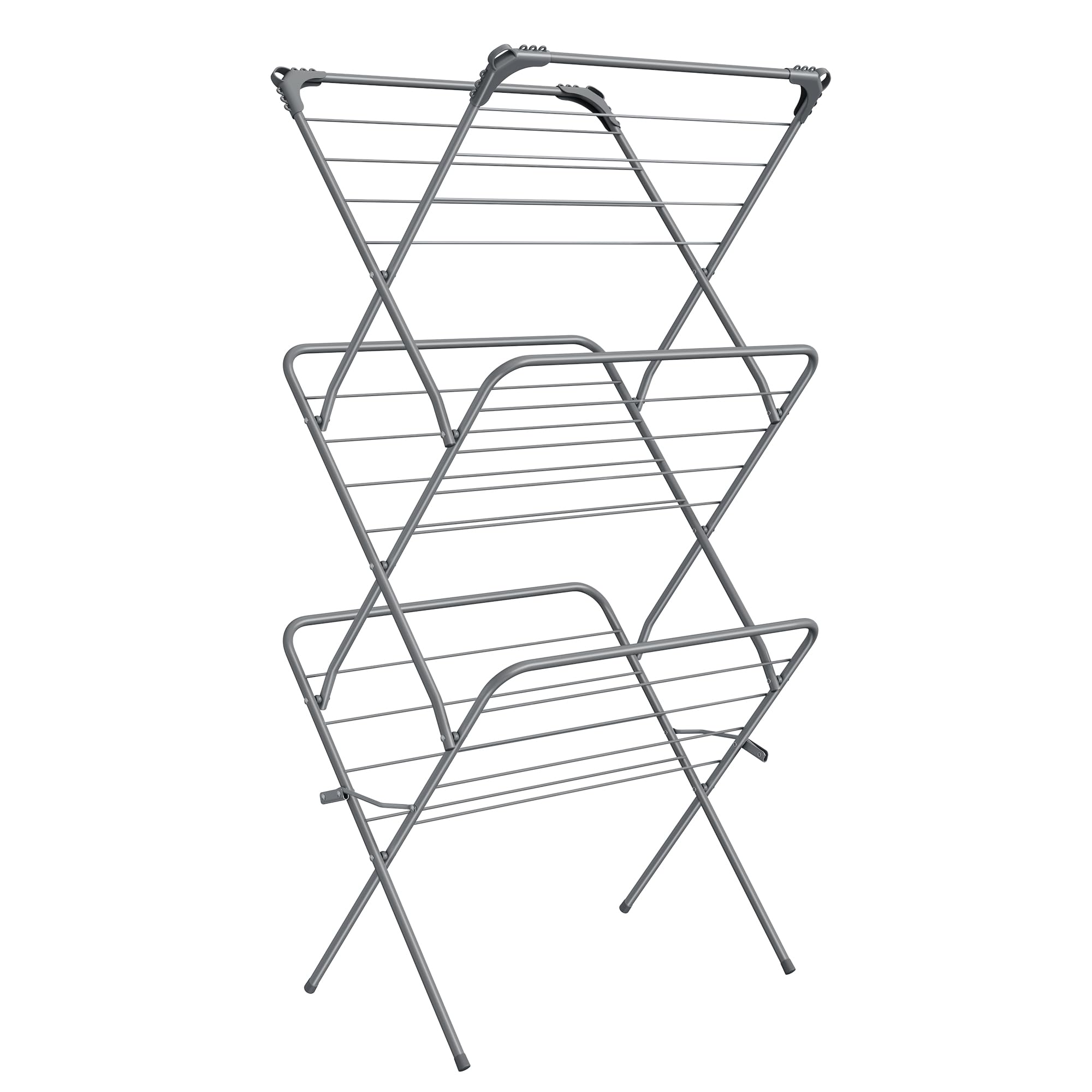 SONGMICS Foldable Clothes Airer, Clothes Drying Rack, Compact Clothes Horse Dryer, Laundry Rack, Steel Frame, 46 x 70.5 x 155 cm, 20 m Drying Space, Indoor Outdoor Use, Grey LLR720G01