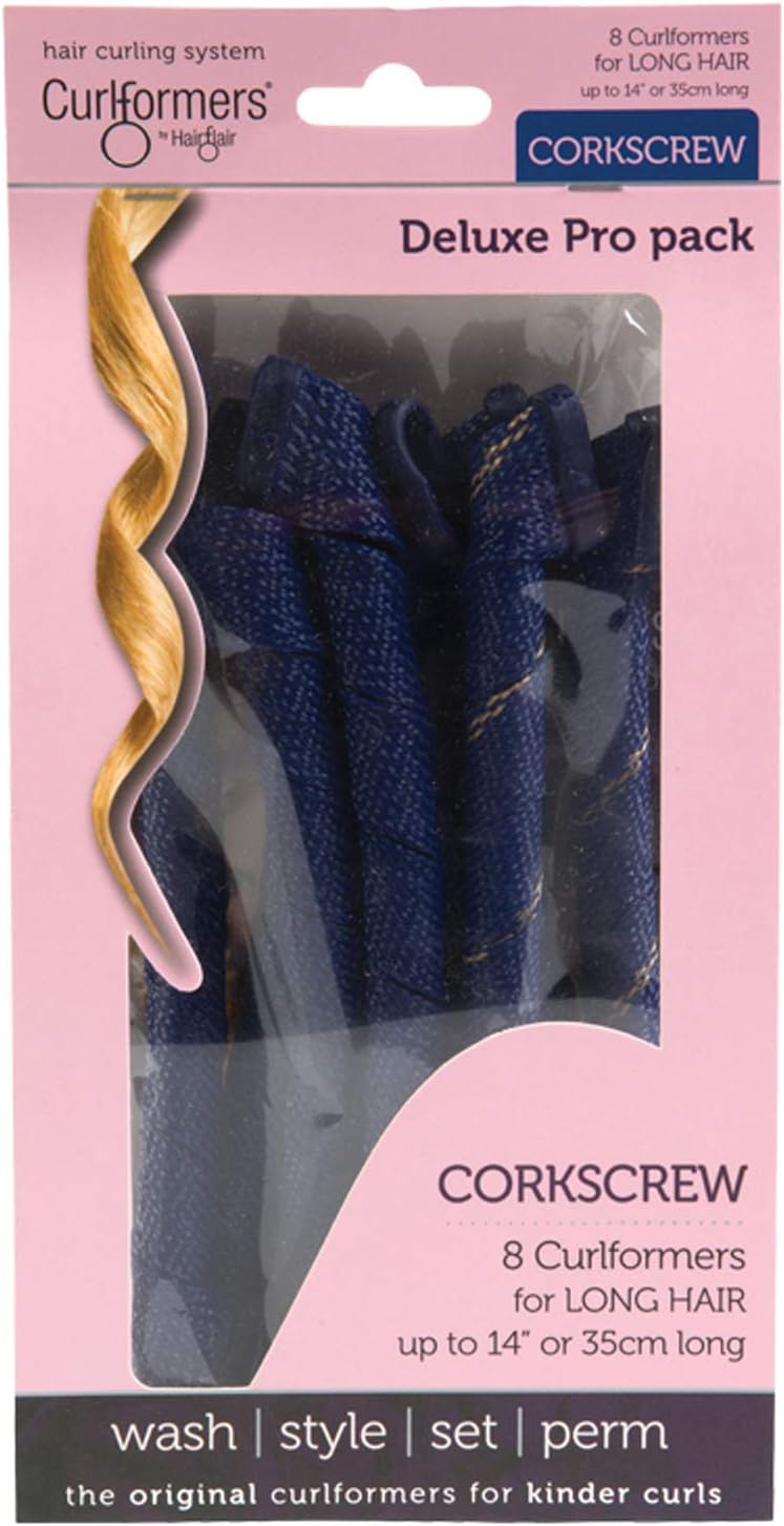 8 Corkscrew Heatless Hair Curlers by Curlformers - Corkscrew Curls Deluxe Top Up Pack For Long Hair Up To 14" - 8 No Heat Curlers (Styling Hook Not Included) - Healthy & Damage Free