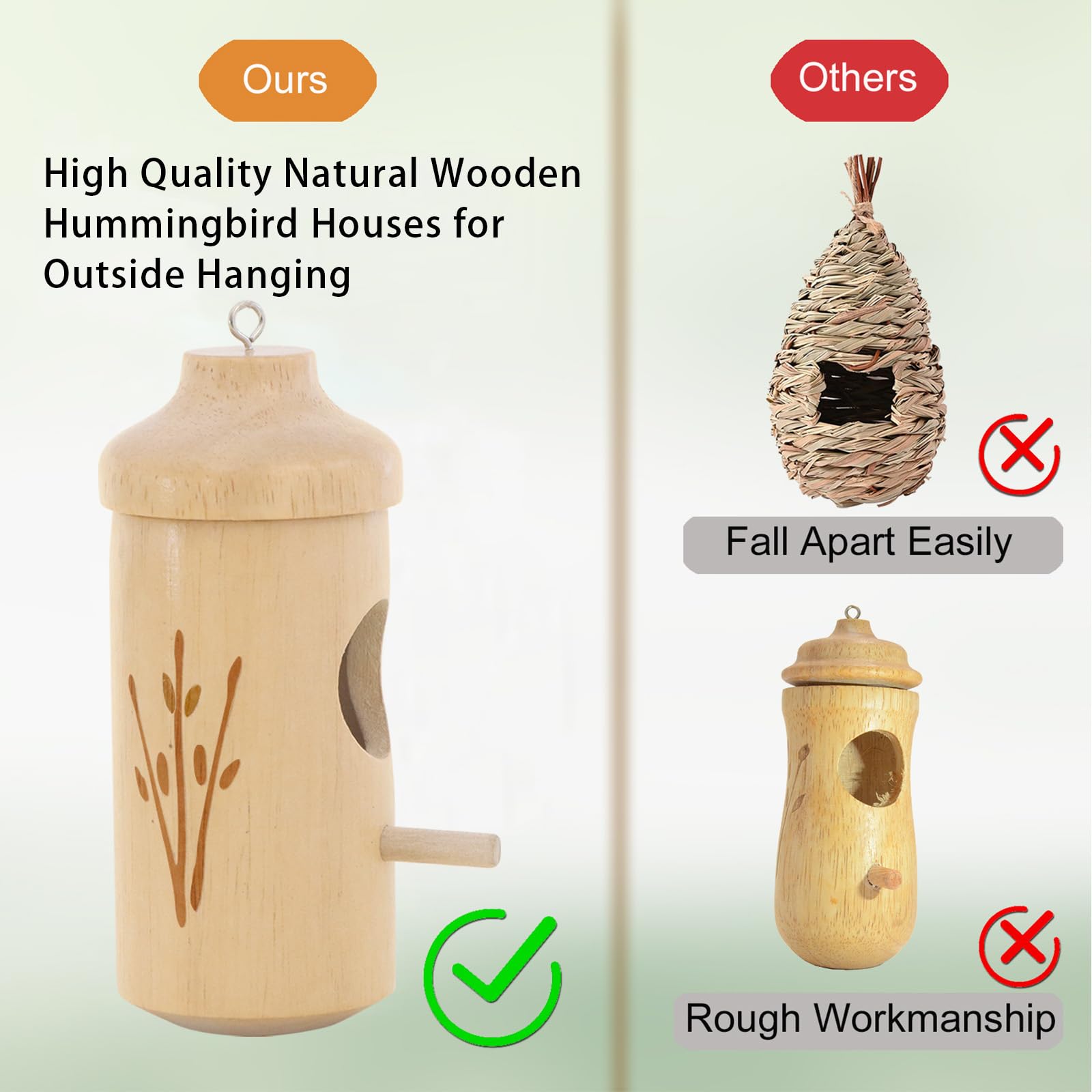 Hummingbird House - Natural Wooden Hummingbird Nesting Houses for Gardening Gifts, Christmas Home Decoration 3 Packs