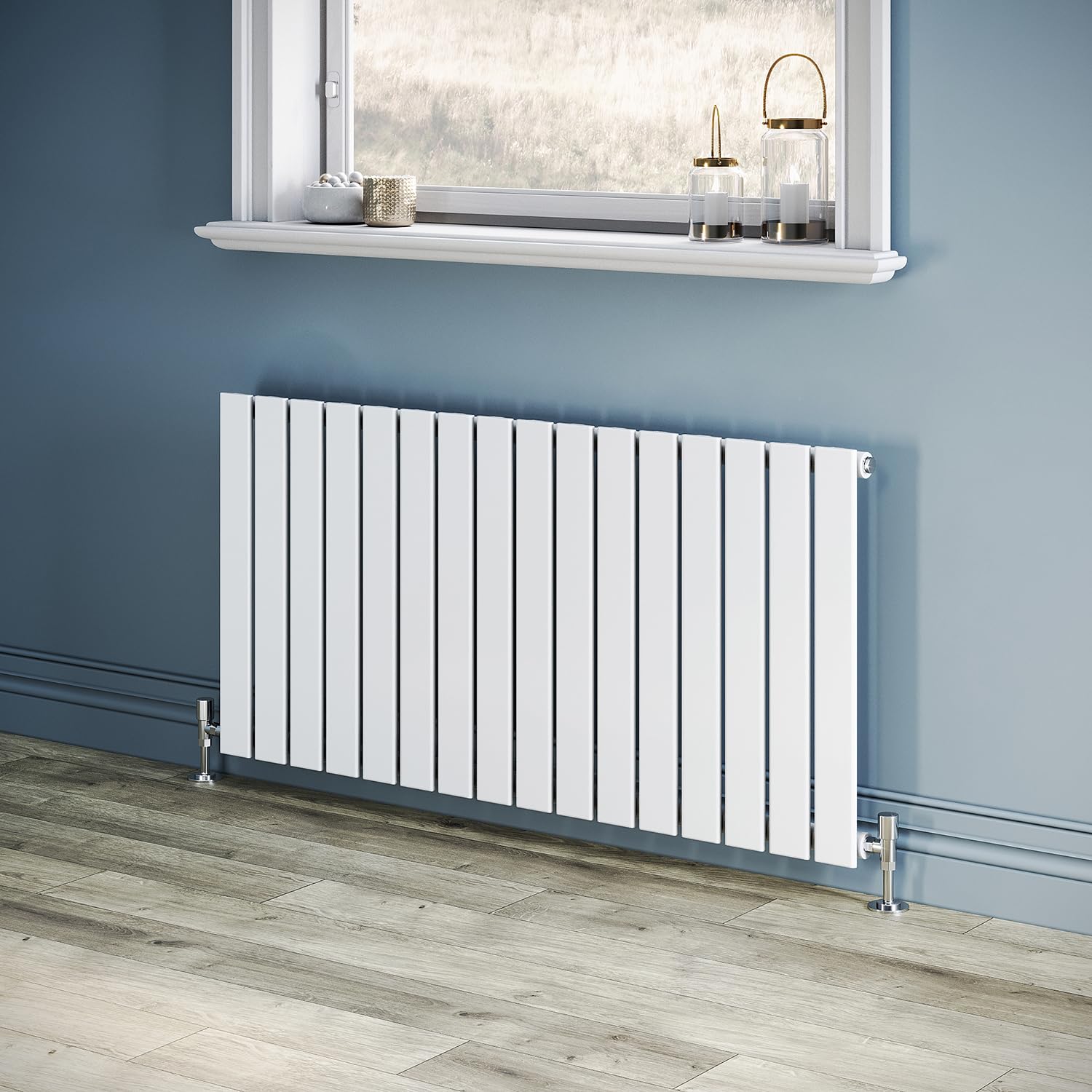 ZANOFIRA 600x1216 mm White Flat Panel Horizontal Designer Radiators Single Column Modern Central Heating Radiator Rad for Kitchen, Hallway, Living Room