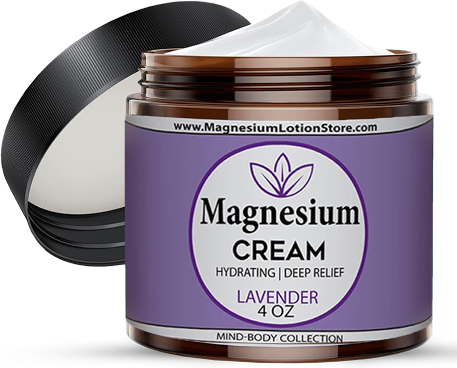 Magnesium Cream for Sleep, Kids, Muscle Soreness & Cramps Relief with Shea Butter, Coconut Oil, Aloe, Vitamin E - Topical Magnesium Cream for Calm & Relaxation - Lavender - 4fl oz - USA Made