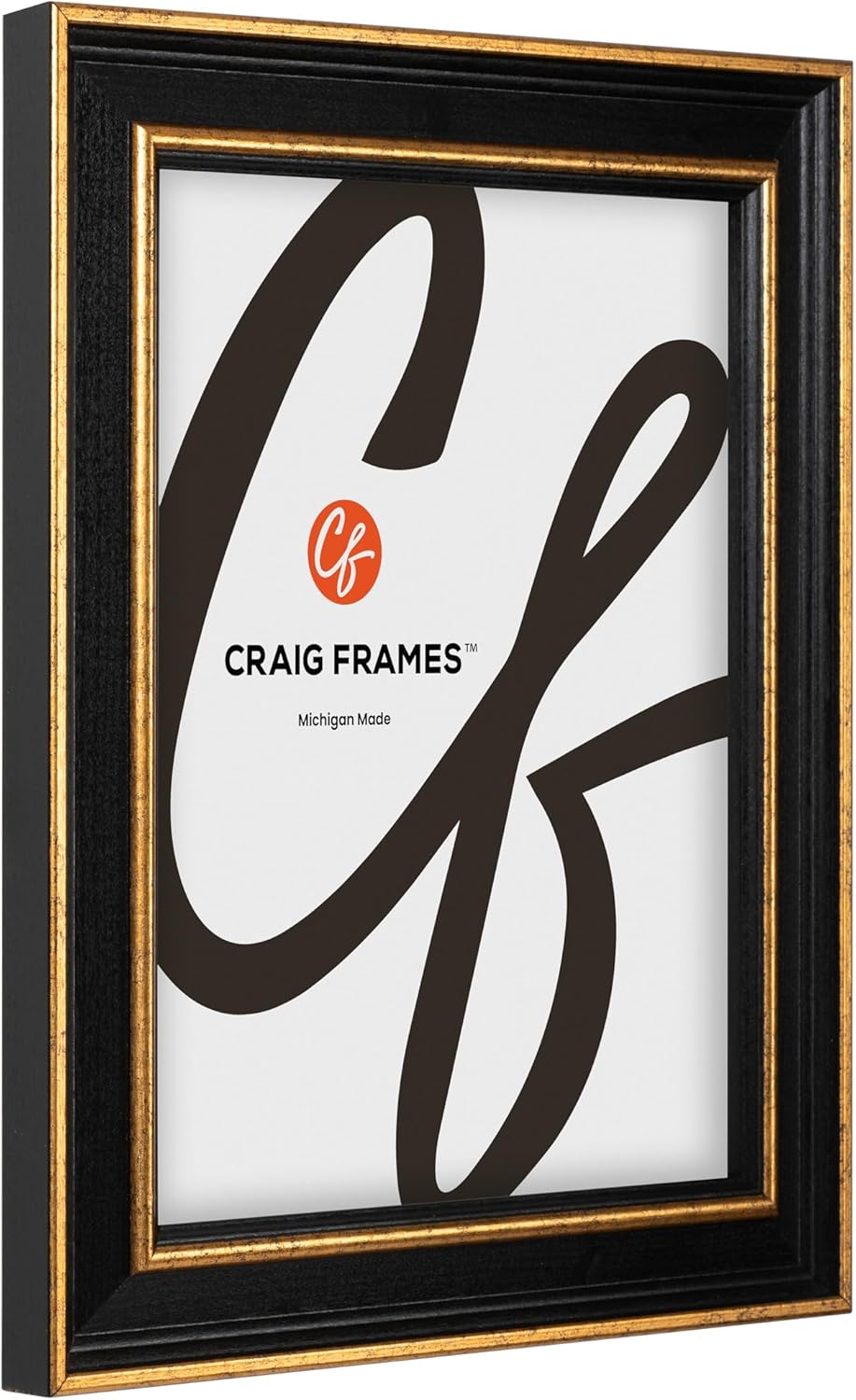 Craig Frames Olympic 5x5 Black and Gold Picture Frame with Easel for Tabletop Display