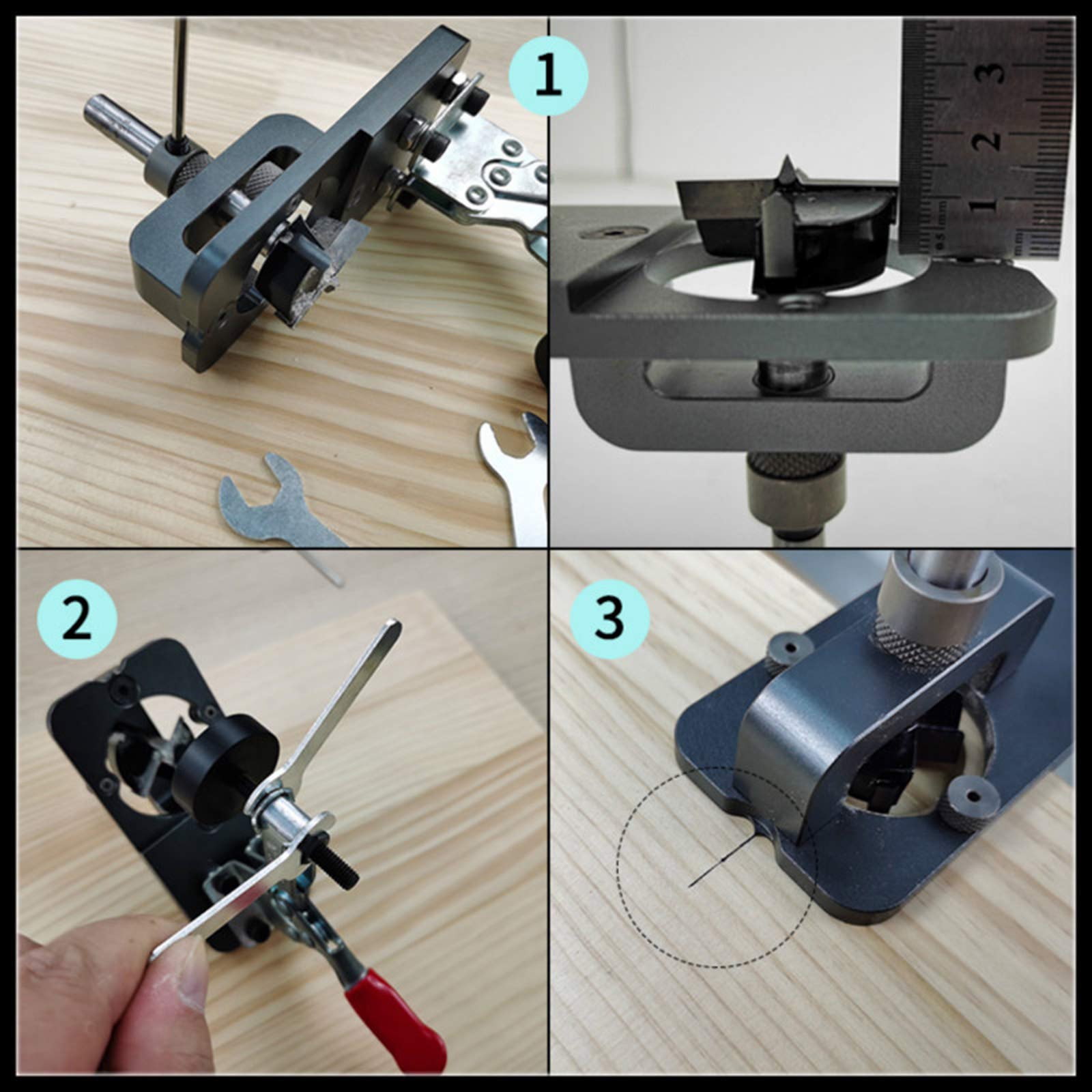 Dima per Cerniere da 35 mm, kit di guida per trapano con fresa per cerniera in lega di alluminio, apri fori per la lavorazione del legno per porta, armadio, guardaroba, mobili (Marrone)