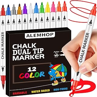 Liquid Chalk Markers Dual Tip - Wide Tip & Fine Tip, 12 Colors Washable ...