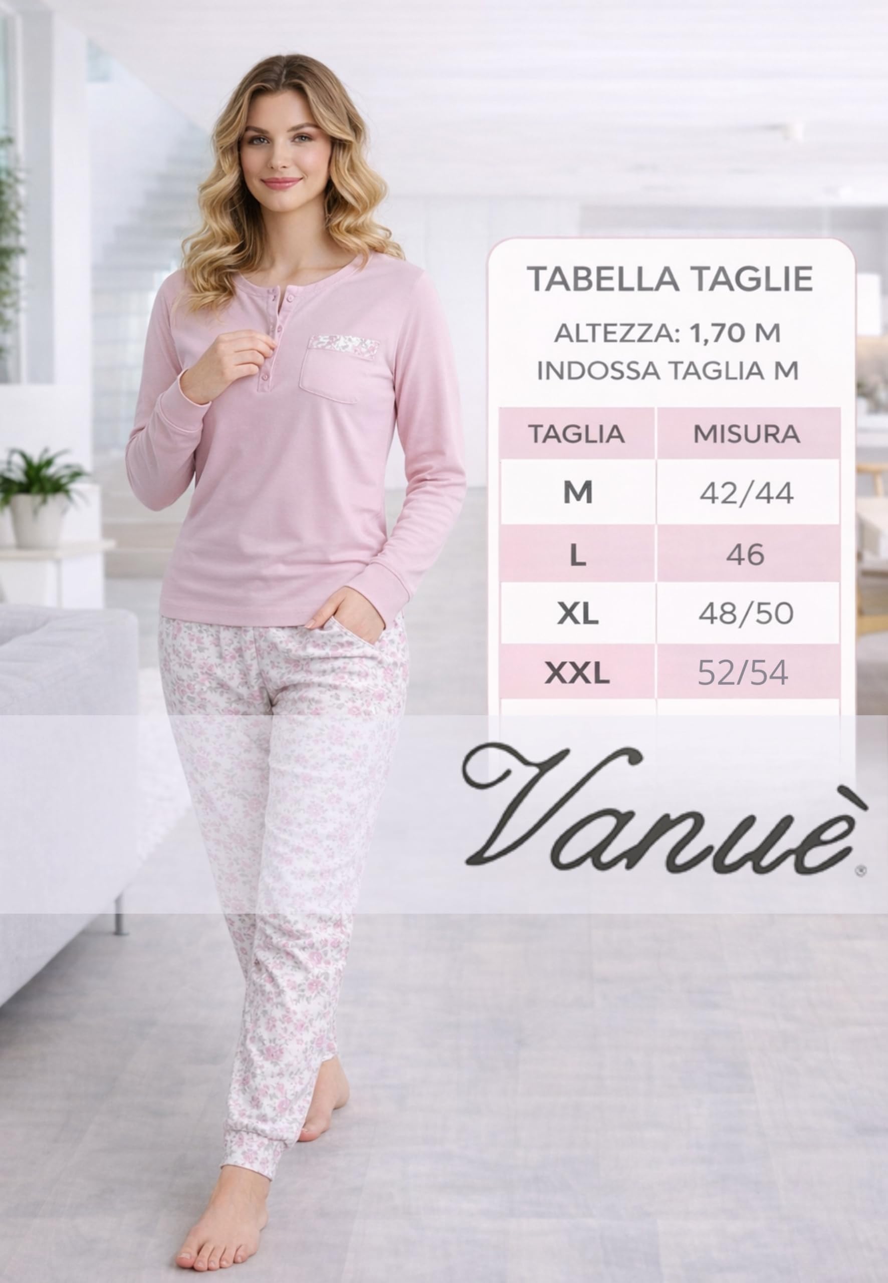 Intimitaly Vanuè Piżama damska w 100% bawełniana, długa z dzianiny, zapinana na guziki i spodnie, lekka i oddychająca, wiosna i pół sezonu