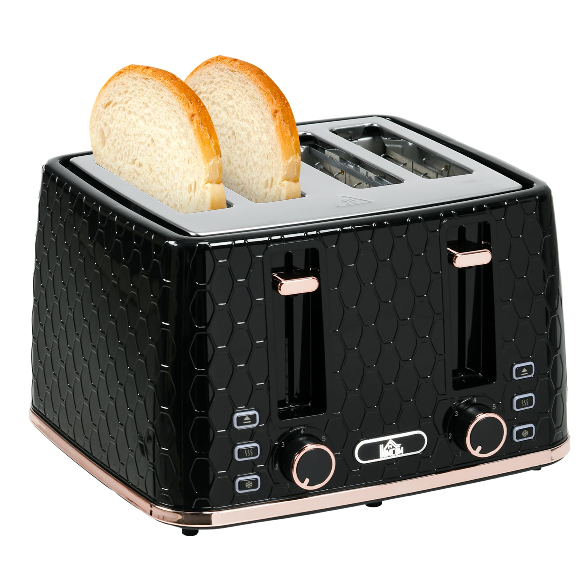 HOMCOM 4 Slice Toaster with 7 Browning Levels, High Lift, 1600W, Black