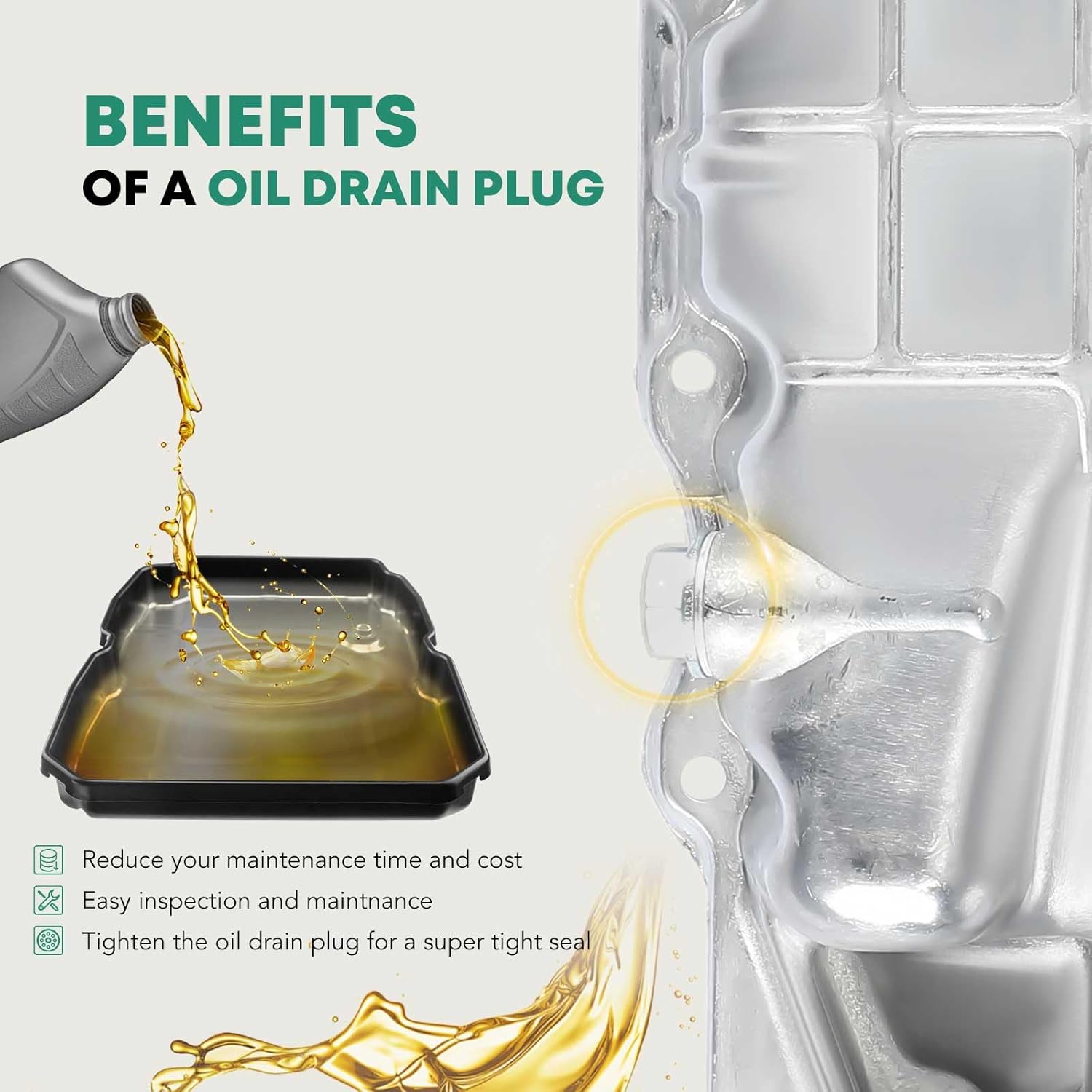 Engine Oil Pan and Drain Plug Replacement for Honda Accord 2008-2012 Crosstour 2012-2014 & Acura TSX 2008-2014, 2.4L Gas