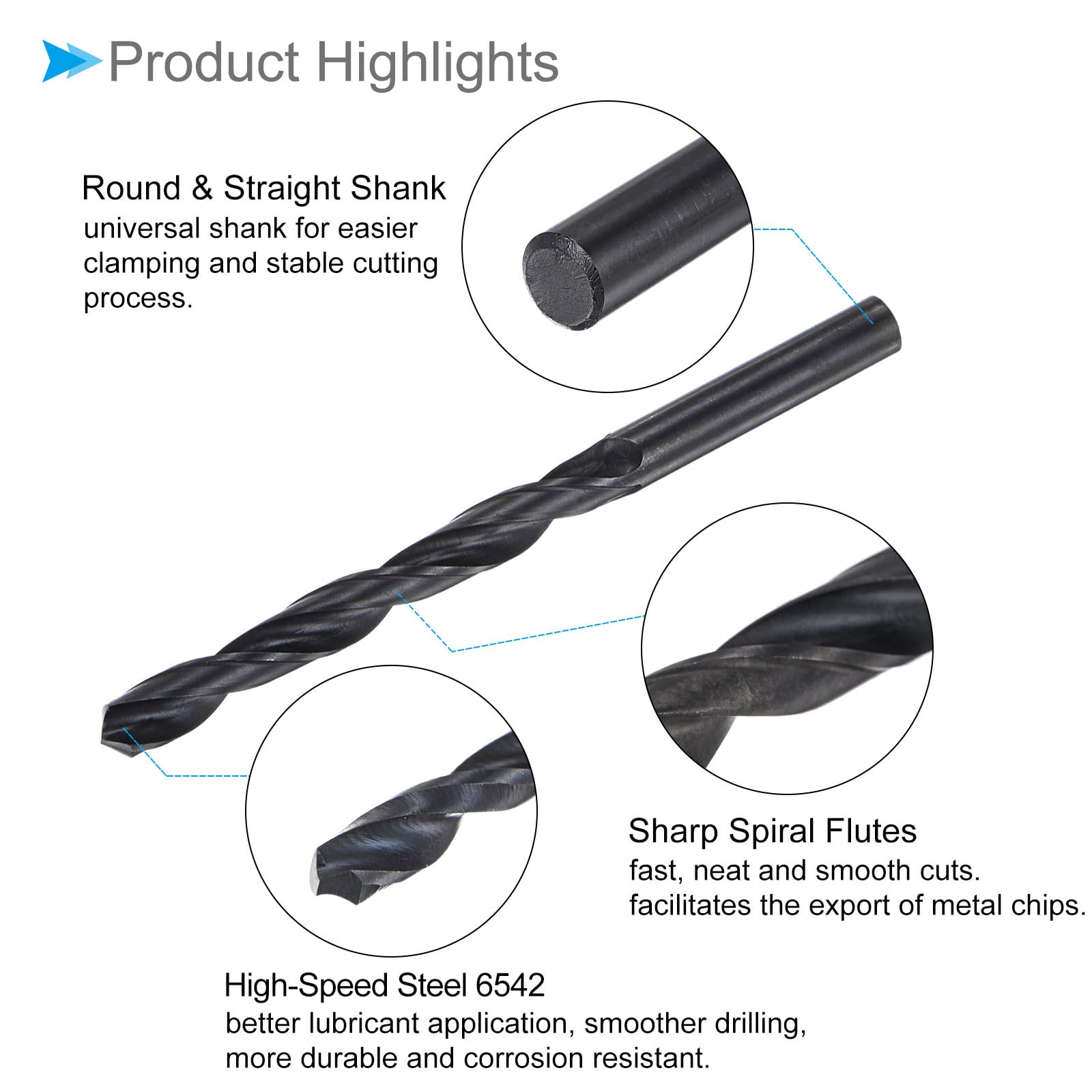 High Speed Steel Twist Drill Bit, 8.2mm Fully Ground Black Oxide 115mm Long 4pcs