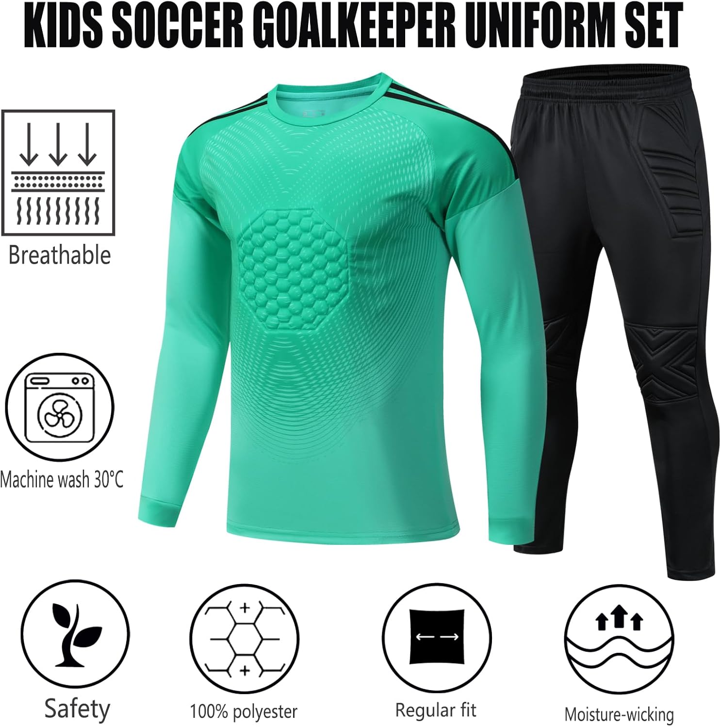 kids goalie jersey Soccer Goalie Shirt pants, Padded Goalkeeper Jersey, youth Long Sleeve Football Padded - Image 2