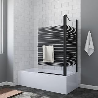 AQUABATOS Badewannenaufsatz mit Seitenwand Schwarz matt 80 x 70 x 140 cm Eckdusche Eck-Duschtrennwand für Badewanne Handtuchhalter Duschwand Glas 5 mm Sicherheitsglas Echtglas Nano Beschichtung