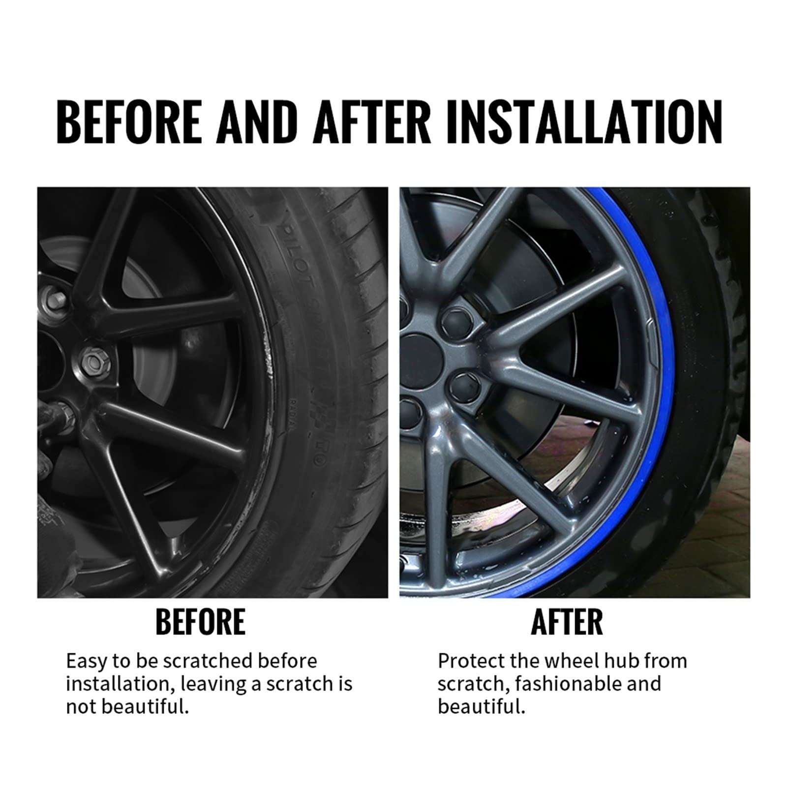 4 SZTUK Ochrona felgi samochodowej Taśma dekoracyjna. Kompatybilny dla BMW M E46 E90 E60 F10 F30 E39 F20 E36 E87 E92 G30 X5 18/19/20 cali (Color : 20inch White)