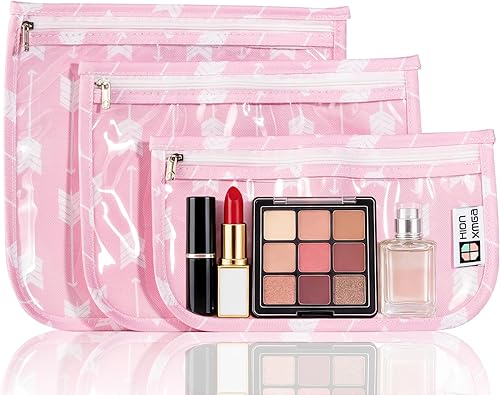 Bolsa de aseo aprobada por la TSA, juego de 3 bolsas de viaje transparentes para artículos de aseo de tamaño de cuarto de galón con cierre de