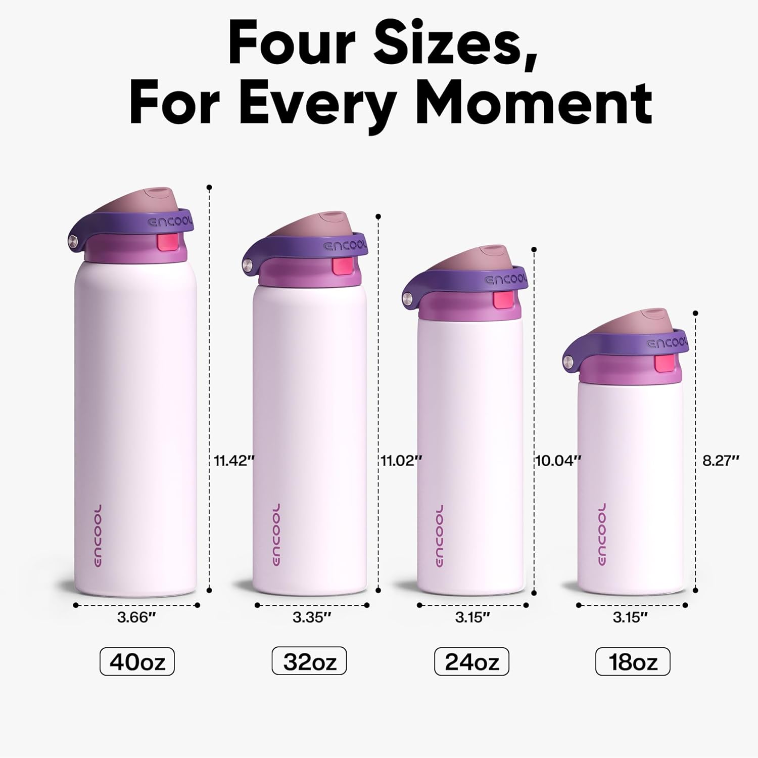 ENCOOL Leakproof Insulated Water Bottle with Straw Dual-Sip Water Bottle Bag-Safe Design for Work, Commute & Gym – Keeps Drinks Cold All Day, 40 oz, Purple Cabbage - Image 9