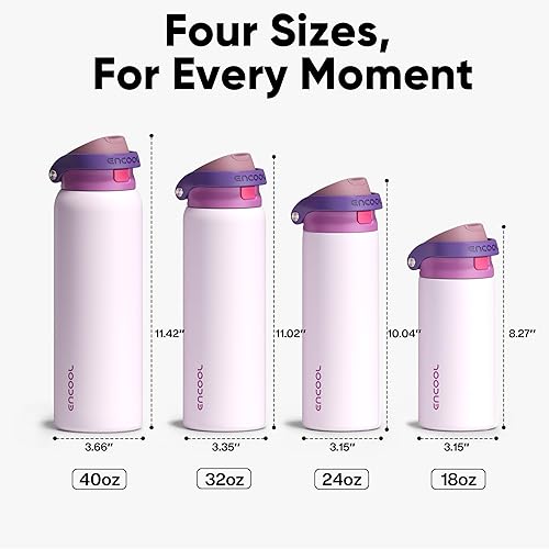 Miniatura 9 de ENCOOL - Botella aislante para agua, acero inoxidable con pajilla, mantiene el frío, tapa abatible de un solo toque, sin Bisfenol A, a prueba de