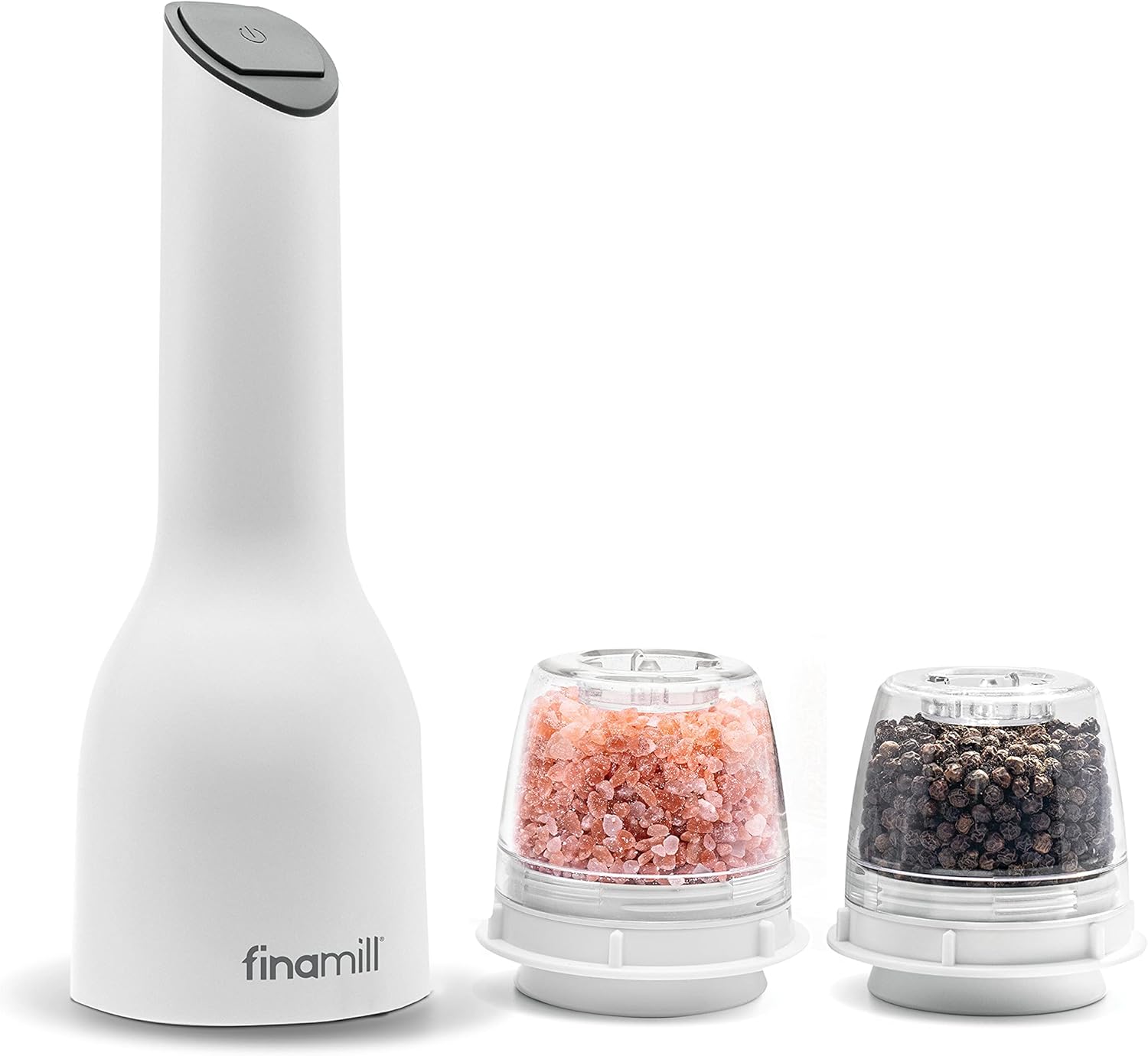 FinaMill Electric Grinder Grind Pepper, Salt and More. Store Each