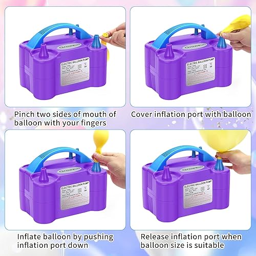 Miniatura 4 de Growsun Inflador eléctrico de globos, inflador de aire portátil automático de doble boquilla, soplador de globos de 110 V 600 W para cumpleaños,