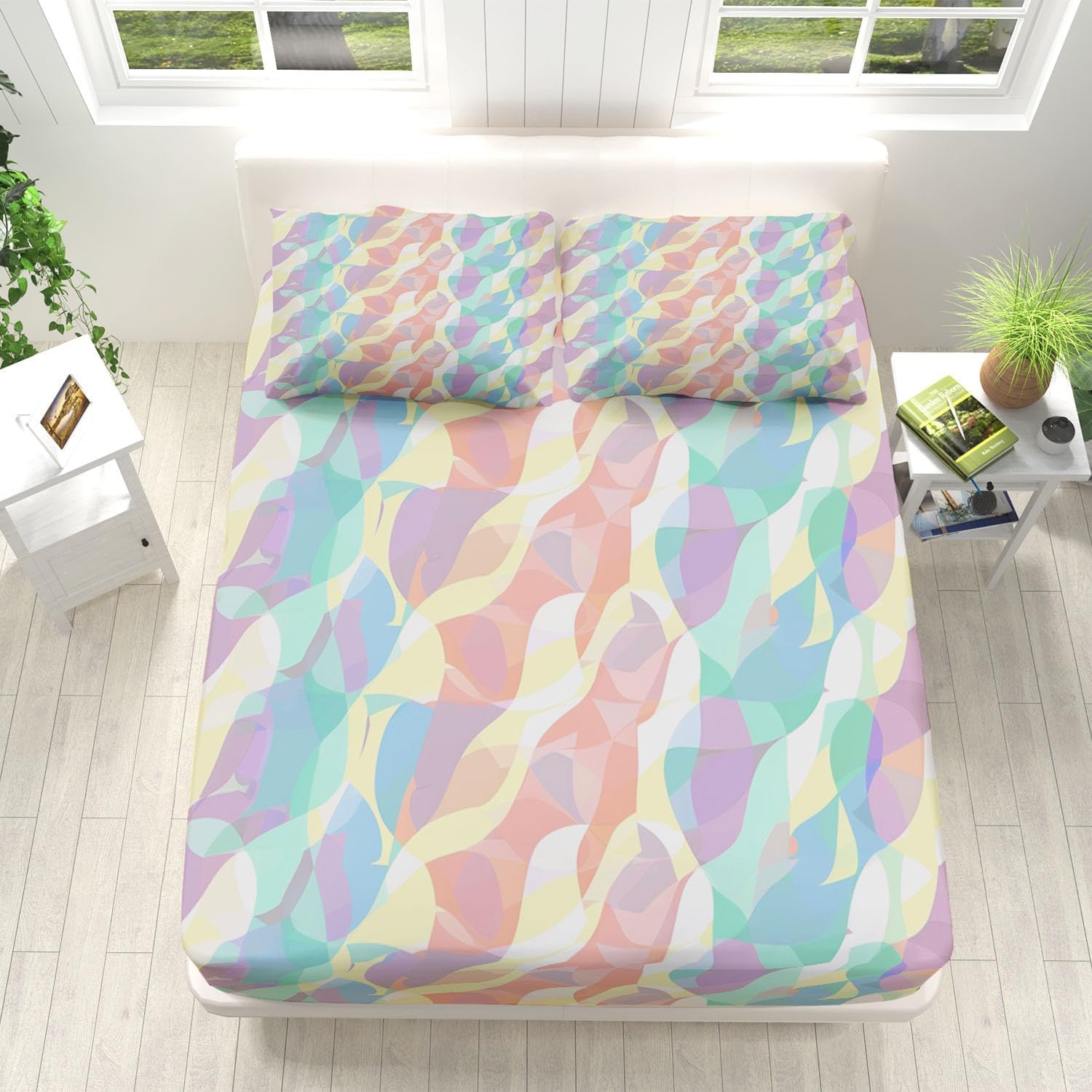 Print Fitted Sheet Set Full Size for Kids Boys Girls, Bed Sheets 3D Abstract Geometry Pattern Fitted Sheet Adults Flat Sheet Soft Luxury, Home Room Decor 4Pcs
