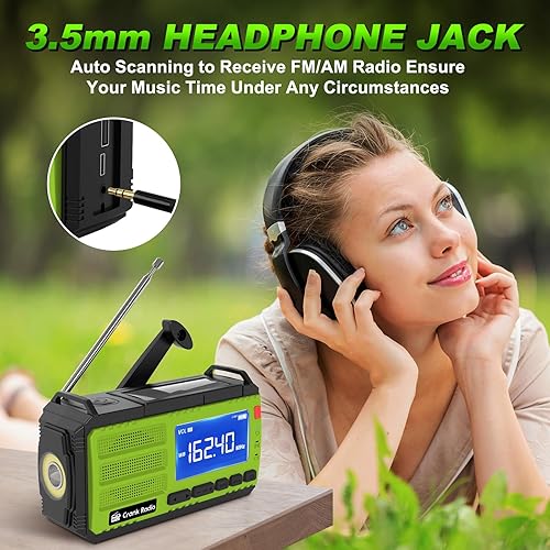 Miniatura 6 de Yestiwc - Radio de manivela de emergencia NOAA de 2000 mAh con 3 cables integrados, radio de emergencia con cargador de teléfono, carga solar,