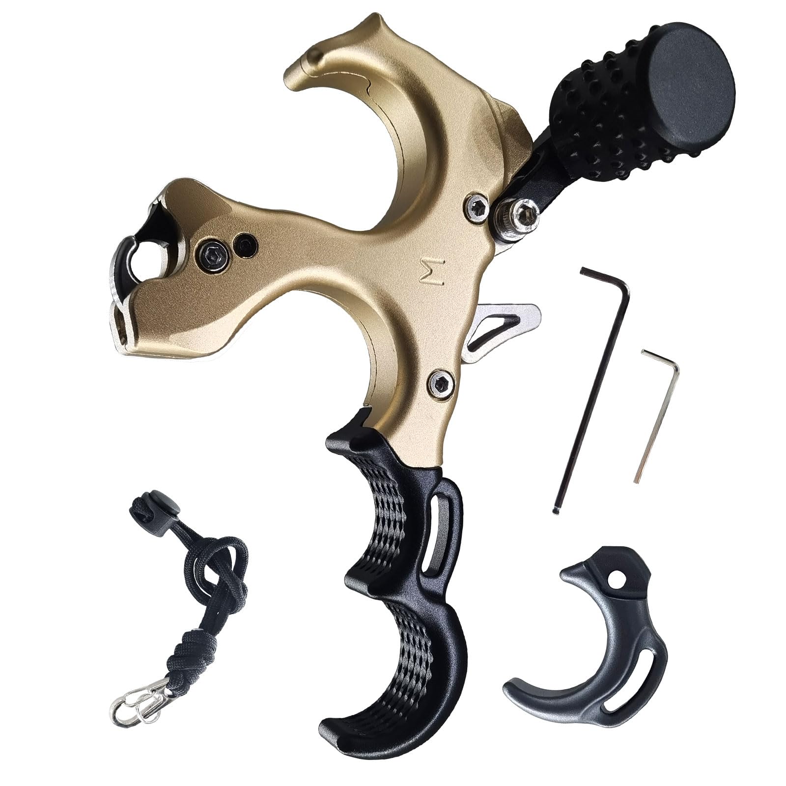 xxiaojun Compound Bow Aid Releaser with Wrist Straps and Adjustment Tool,Archery Release Aids with 3 OR 4 Thumb Release Adjustable,Aluminum Alloy Aids.Non-Slip Design with Circle Points. Gold