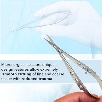 Castroviejo Micro Scissors 3.5, Fenestrated Flat Handle with Extra Sharp Blades Made of Premium Grade Stainless Steel (Straight)