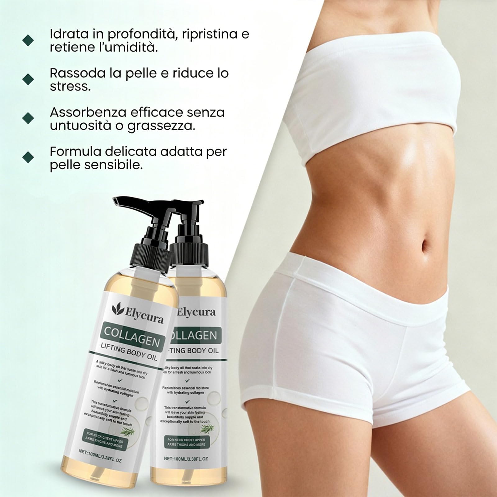 Elycura Collagen Oil, Olio Per il Corpo Lifting Al Collagene Elycura, Olio Nutriente Per Pelli Mature, Oli Illuminanti, Idratante Rassodante Non Grassa, Per Collo, Petto, Braccia, Gambe (1 bottiglia) - 3