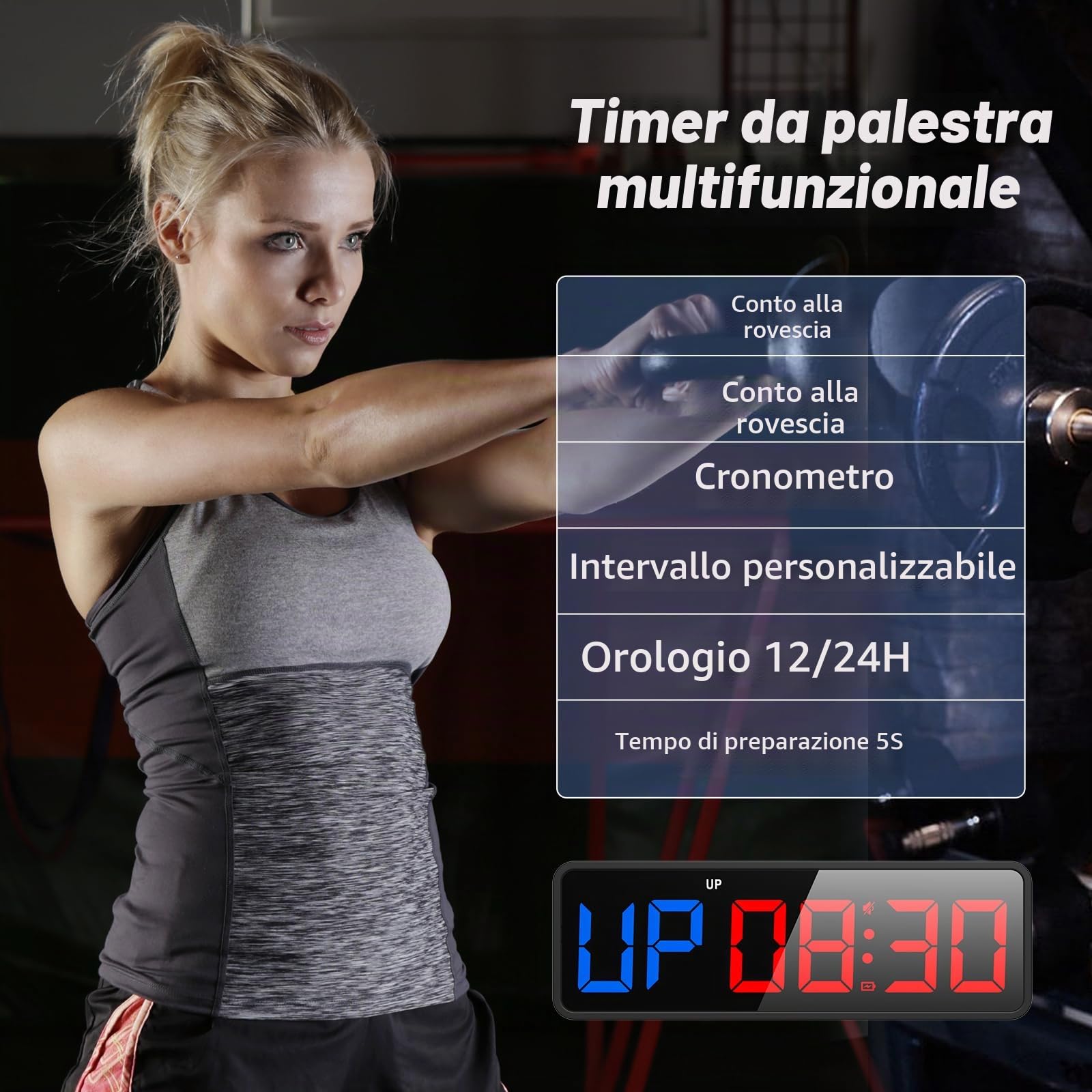 ANJANK Timer Palestra Magnetico Portatile & Orologio,Conto Alla Rovescia/Su, Cronometro, Timer per Intervalli di Allenamento con batteria potente, Telecomando, Regolazione Luminosità & Volume