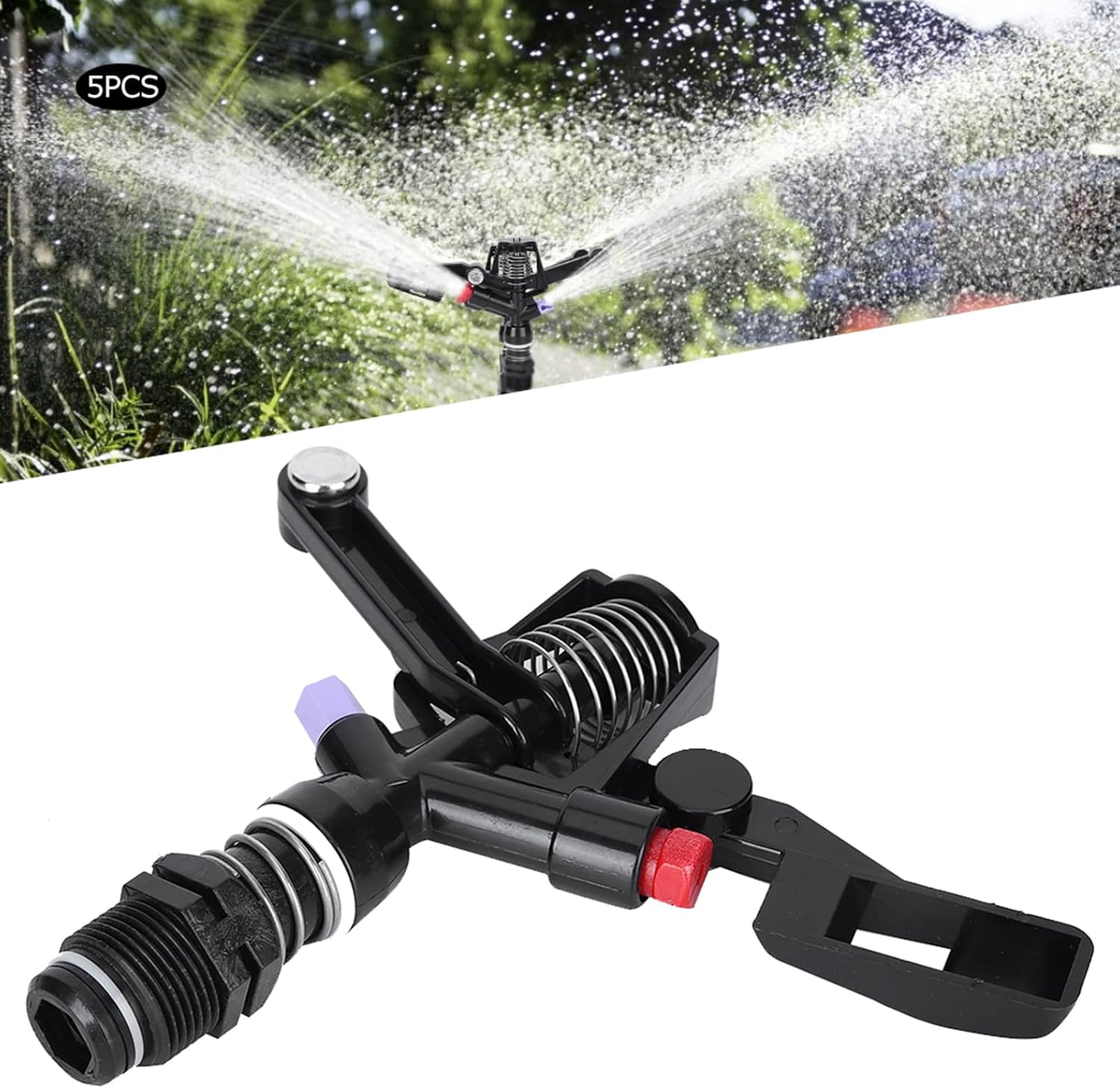 Haofy Impact Sprinkler, 5PCS Garden Impulse Sprinkler, 3/4in DN20 Male Thread, Black