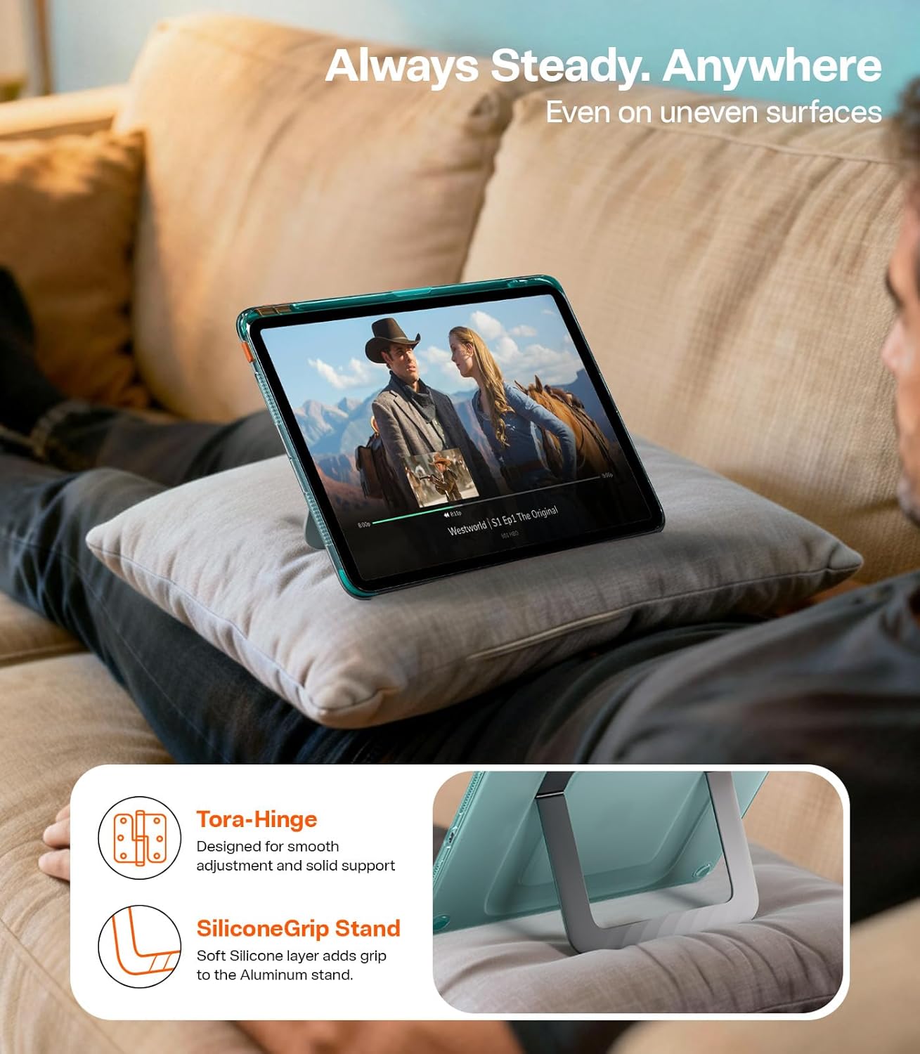 TORRAS Ostand K3 Neo for iPad Pro 11 Inch Case M5 (2025) / M4 (2024), Viewing Angles Adjustable,Ultra Stable Stand, Shockproof Protective Slim Kickstand Case with Pencil Holder, Glacier Sprint - Image 4