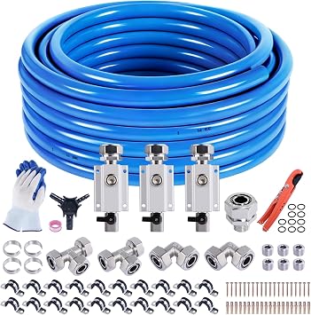 Shop Air Line Kit 3/4 100FT Compressed Air Piping System HDPE-Aluminum-HDPE Air Tubing with 4-Way Aluminum Blocks Brass Valves Air Piping Fittings Kit Air Compressor Accessories for Garage
