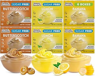 Simply Desserts Banana, Butterscotch & Lemon Instant Pudding, Sugar-Free, Variety 6-Pack – Healthy Dessert, Keto Snacks, Vegan & Diabetic-Friendly, Kosher, 1.7 Oz Ea
