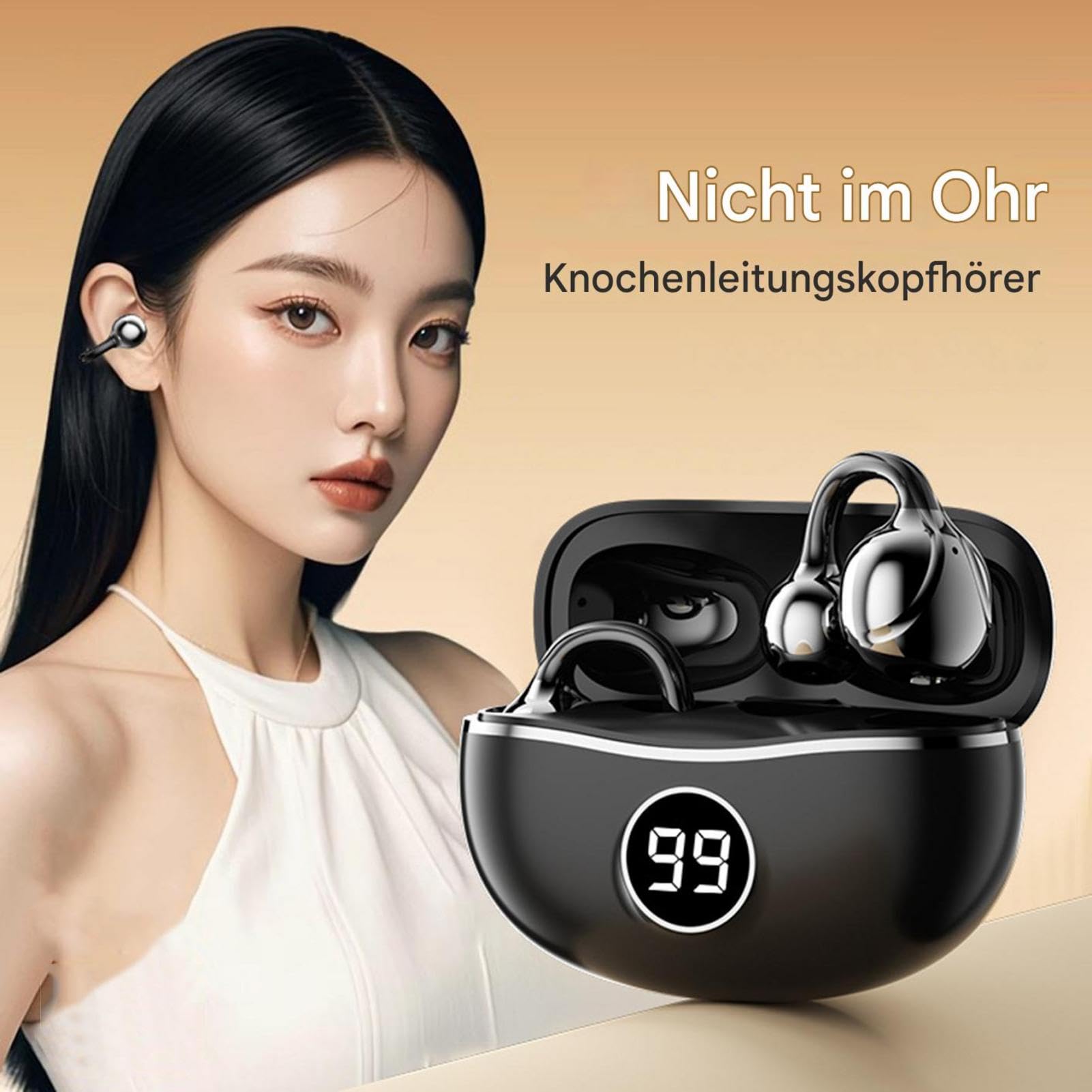 Generisch Cuffie aperte con clip, cuffie per fitness, ABS + PC, auricolari aperti senza fili, comode cuffie per esercizi sportivi che funzionano