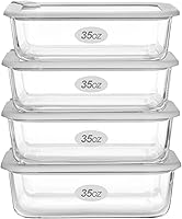 Vista 15 de Recipientes de vidrio para alimentos con tapa de vidrio, recipientes de almacenamiento de alimentos aptos para microondas, paquete grande de 4