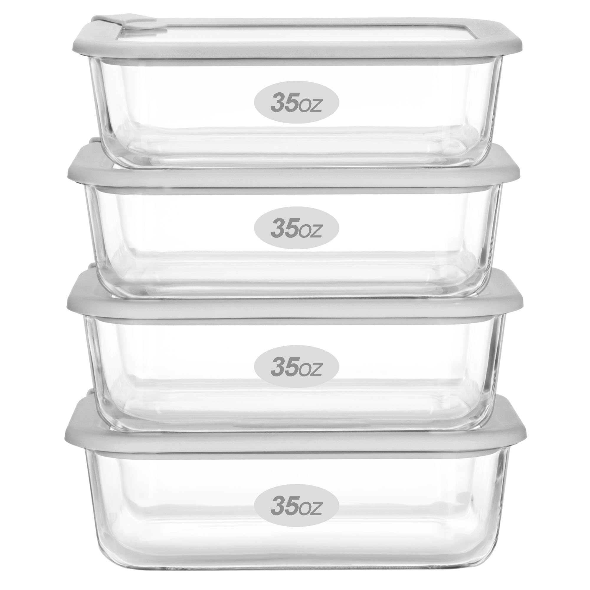 Glass Food Containers with Glass Lid, Microwave Safe Food Storage Container Set, 4 Pack of 35oz, Large Size Airtight Storage Set with Leak Proof Lids, Meal Prep Containers